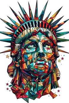 A vibrant and detailed illustration of the Statue of Libertys face, showcasing artistic elements such as symmetry, graphics, and painting techniques