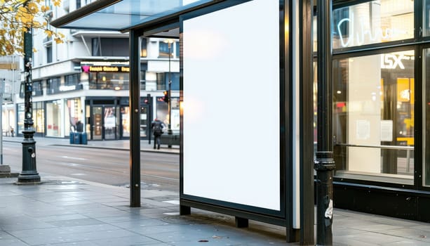 Photo of a blank billboard seamlessly integrated into a bus stop shelter