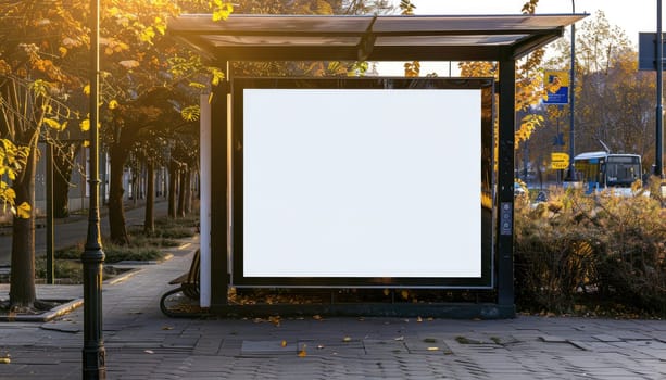 Photo of a blank billboard seamlessly integrated into a bus stop shelter