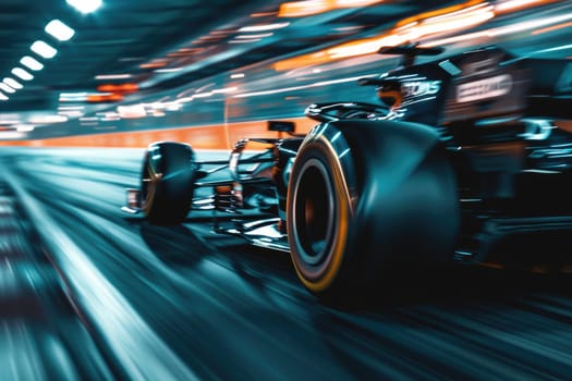 Formula 1 car racing on the circuit track while driving at high speed and accelerating at full power AIG44