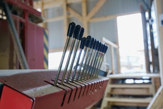 Sawmill. Image of levers for control machine, close-up