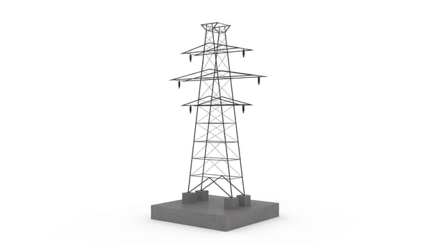 Electro tower energy transform on white back 3d render