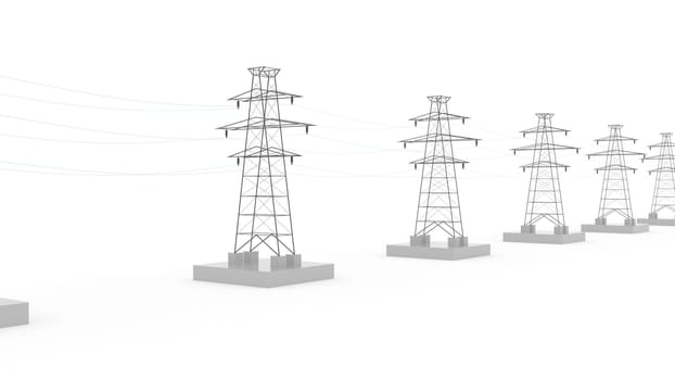 Power line electricity towers 3d style 3d render