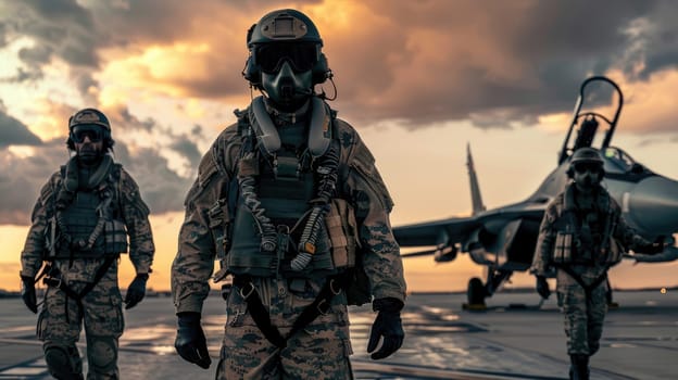 Military pilots prepare to take off on a combat mission AI