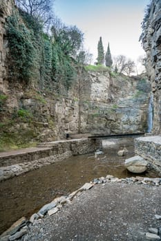 Image of rocks and creek in beautiful park. Tbilisi, Georgia