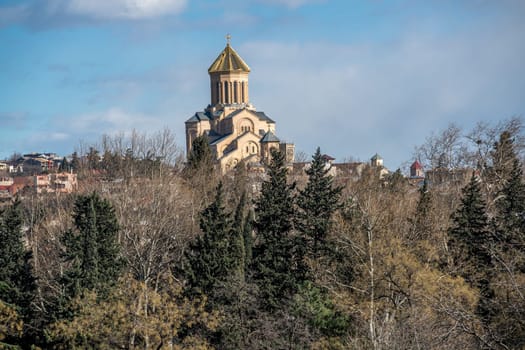 Holy Trinity Cathedral of Tbilisi located on hill. Georgia