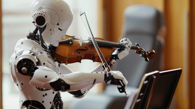 A robot is performing a violin concert AI