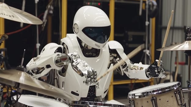 Robot musician plays drums. The use of artificial intelligence in the field of musical art AI