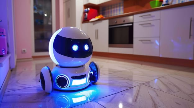 Robot cleans the house. Modern technologies in the form of a home assistant for cleaning and housekeeping. AI