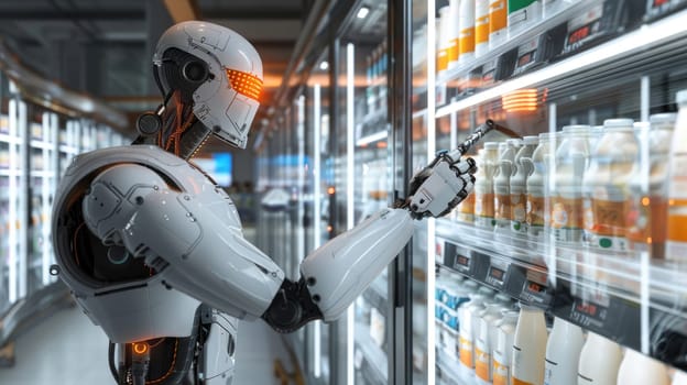 Robot shopping in a store. Artificial intelligence concept. AI