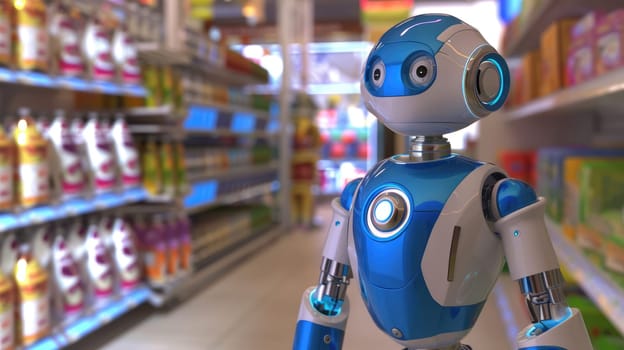 Robot shopping in a store. Artificial intelligence concept. AI