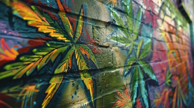 Street graffiti art of weed in support of legalization AI