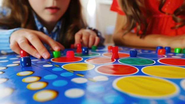 Family playing board game. Mom and daughter playing board games, close up AI