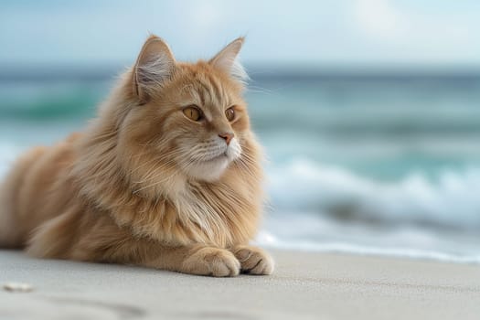 An orange cat on miami beach on a sunny day
