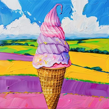 Fun oil fine art painting, ice cream in English country style, printable art design idea