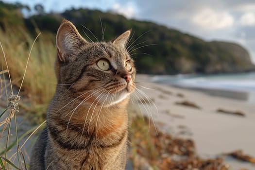 A cat on a tropical beach on sunny day