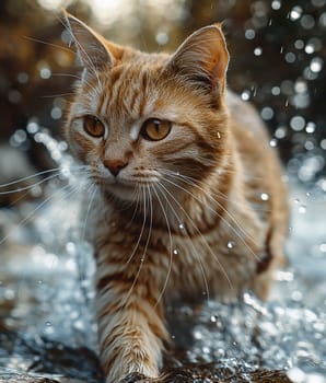 A cat walking at the beach with beautiful sunset, peaceful day