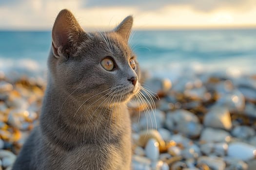 A cat on a tropical beach on sunny day