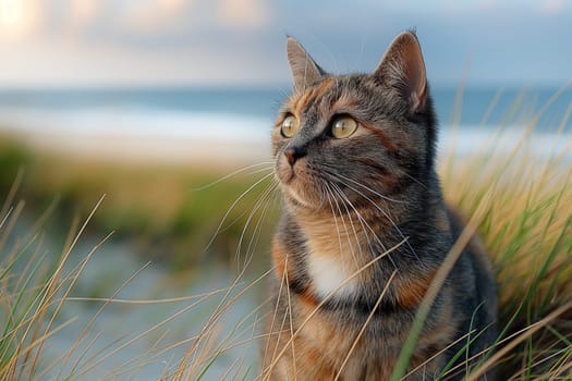 A cat on a tropical beach on sunny day