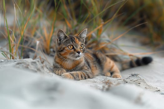 A cat on a tropical beach on sunny day