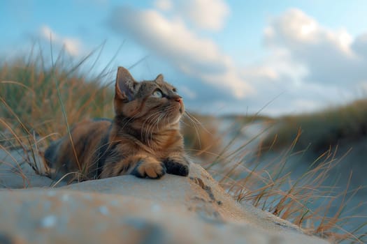 A cat on a tropical beach on sunny day