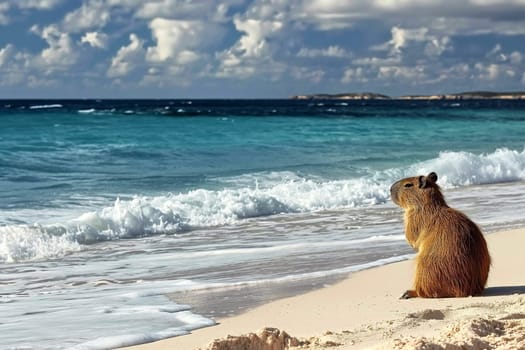 A cat on a tropical beach on sunny day