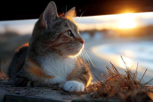 A cat on a tropical beach on sunny day