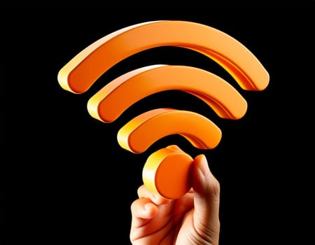 Wi-Fi network symbol. Wi-Fi sign with binary code. WiFi access, WiFi hotspot signal icon. Cellular connection zone. Data transfer. Router or mobile transmission.