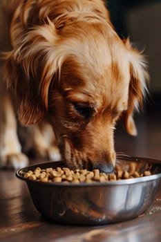 dog eats food from a bowl, animals, Generative AI,