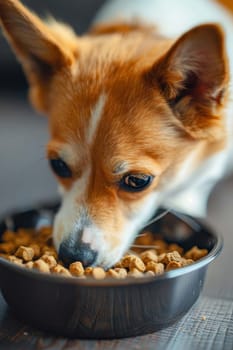 dog eats food from a bowl, animals, Generative AI,