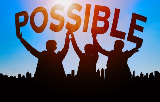 Achievement and Business Goal Success Concept - Creative business people with icon graphic interface showing employee reward giving for business success achievement. uds
