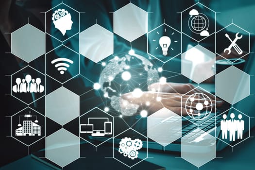 AI Learning and Artificial Intelligence Concept - Icon Graphic Interface showing computer, machine thinking and AI Artificial Intelligence of Digital Robotic Devices. uds
