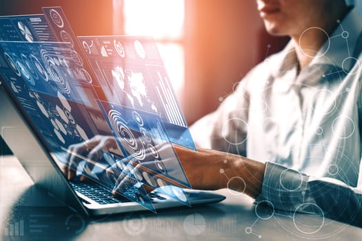 Data Analysis for Business and Finance Concept. interface showing future computer technology of profit analytic, online marketing research and information report for digital business strategy. uds