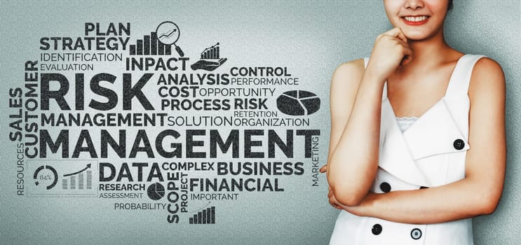 Risk Management and Assessment for Business Investment Concept. Modern interface showing symbols of strategy in risky plan analysis to control unpredictable loss and build financial safety. uds