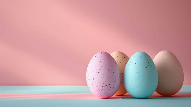 Easter eggs on blank background with pastel colours, leaving ample space for text