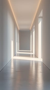 A large empty room with white walls and a white floor. The room is very clean and has a very modern look