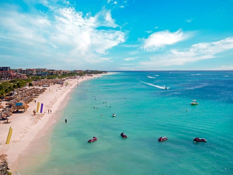 Aerial from Eagle beach on Aruba in the Caribbean