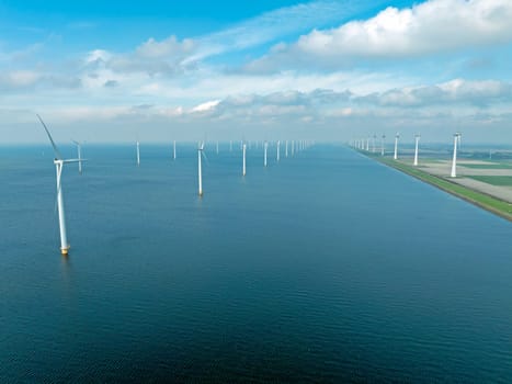 Aerial from wind turbines in the IJsselmeer in the Netherlands