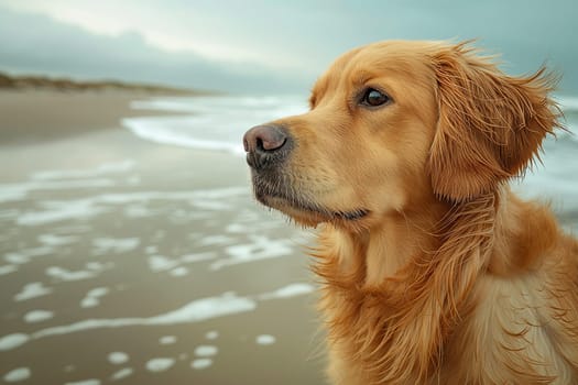 Happy golden retriever on the beach