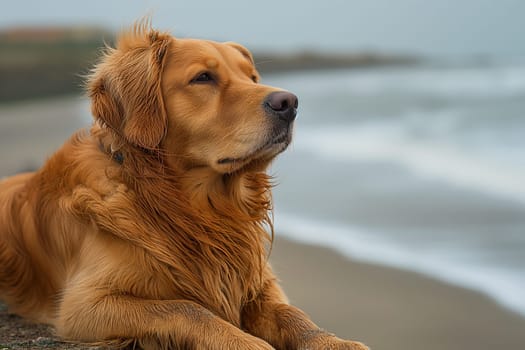 Happy golden retriever on the beach