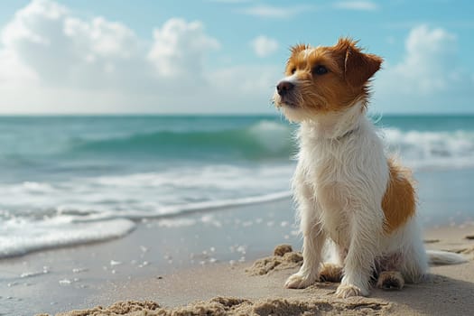 Happy dog enjoying a sunset on the beach