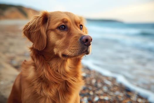 Happy golden retriever on the beach