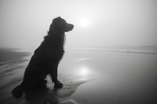 Happy dog enjoying a sunset on the beach