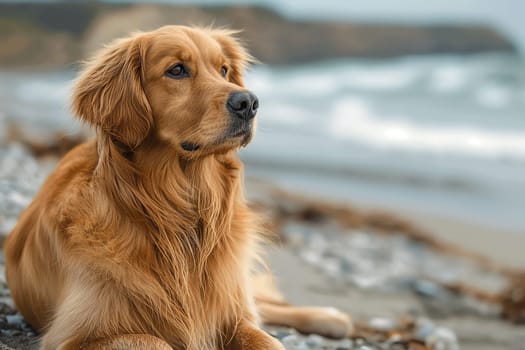 Happy golden retriever on the beach