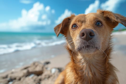 Happy dog enjoying a sunset on the beach