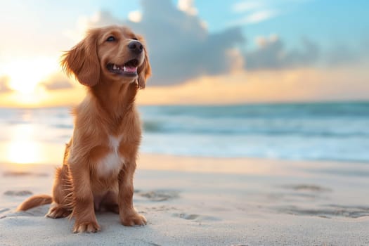 Happy dog at the beach in a sunny day on holiday at summer