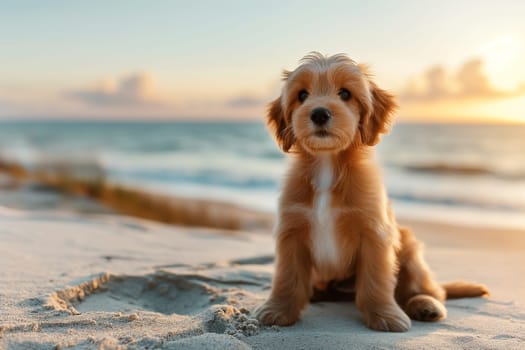 Happy dog at the beach in a sunny day on holiday at summer