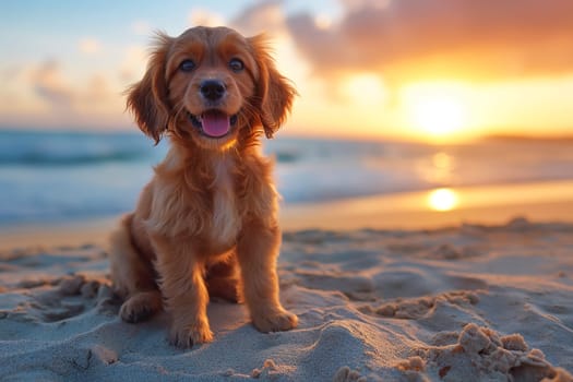 Happy dog at the beach in a sunny day on holiday at summer