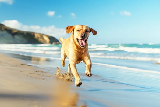 Happy dog at the beach in a sunny day on holiday at summer