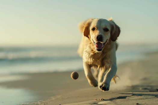 Happy dog running on the beach